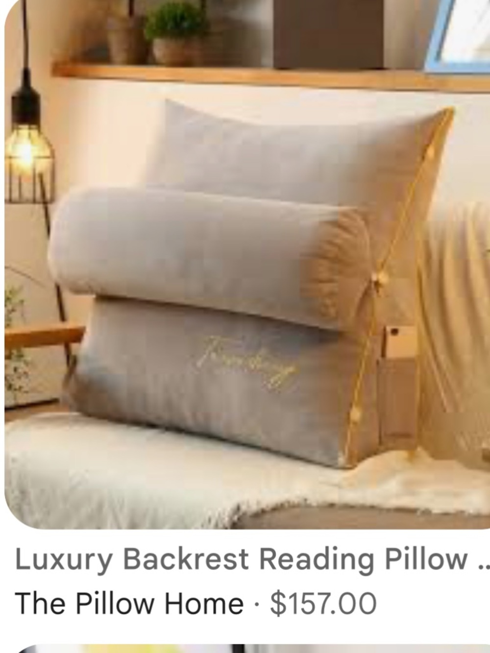 Brand new ( never used) Taupe Backrest Reading Pillow with Gold Piping